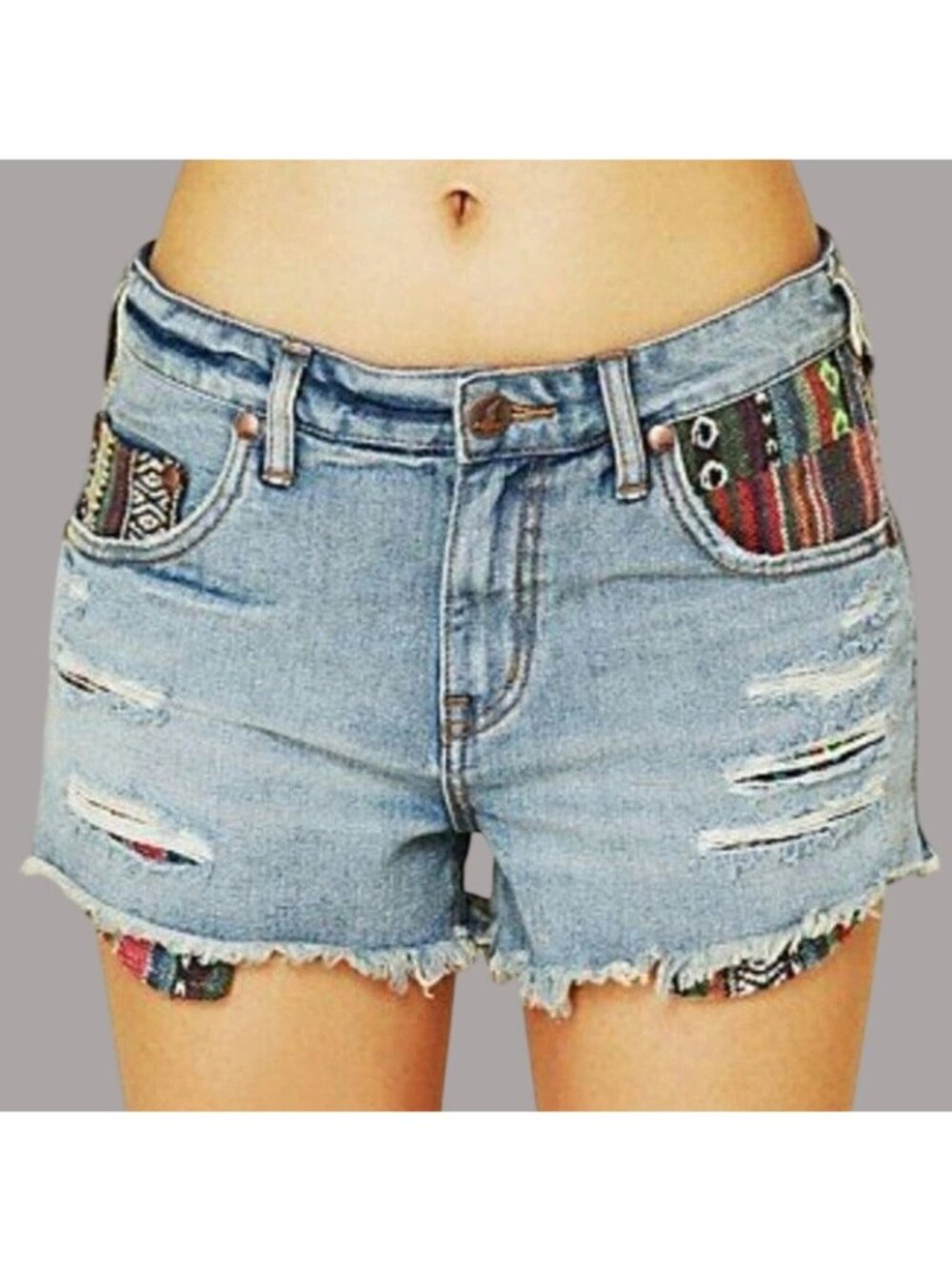 Free People Embroidered Denim Distressed Cut-Off Shorts Size 25 - Picture 4 of 13